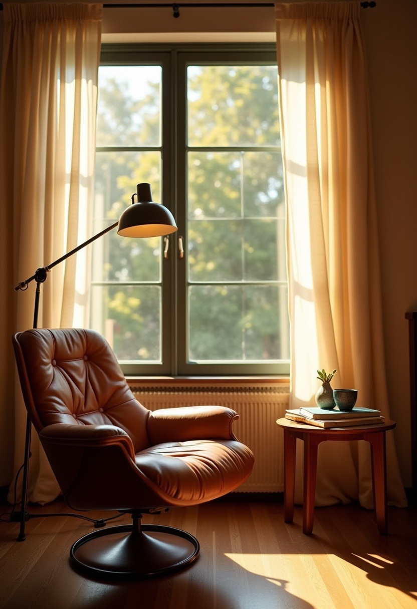 Small apartment chill room with neutral tones and soft textures.