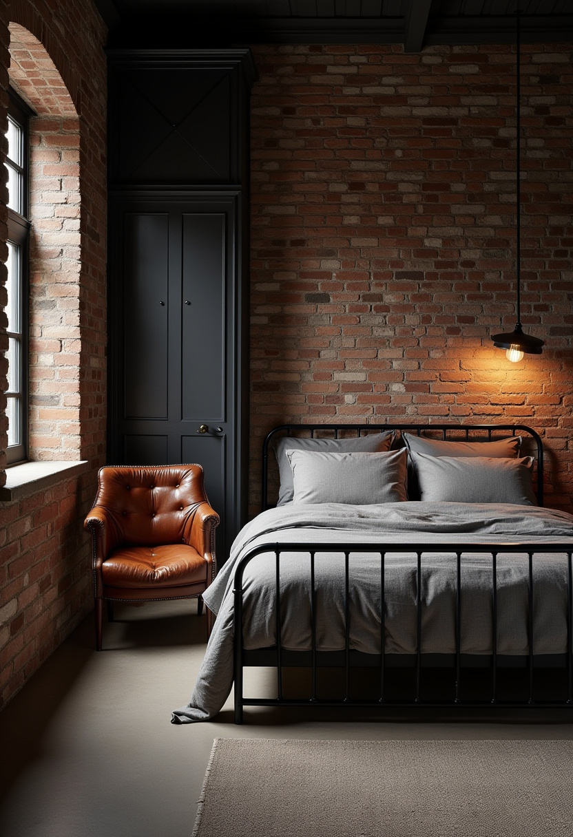 Earthy moody bedroom 13