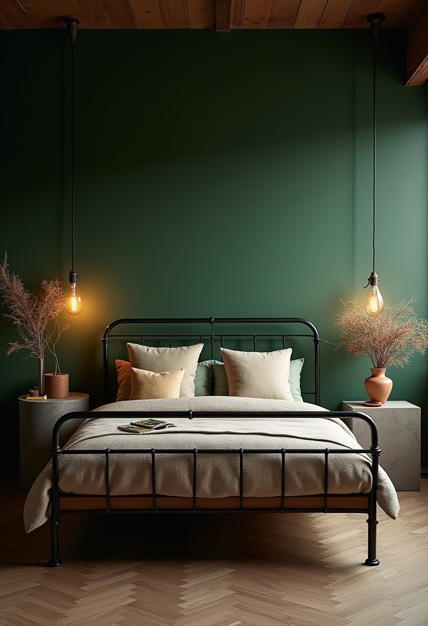 Earthy moody bedroom 19