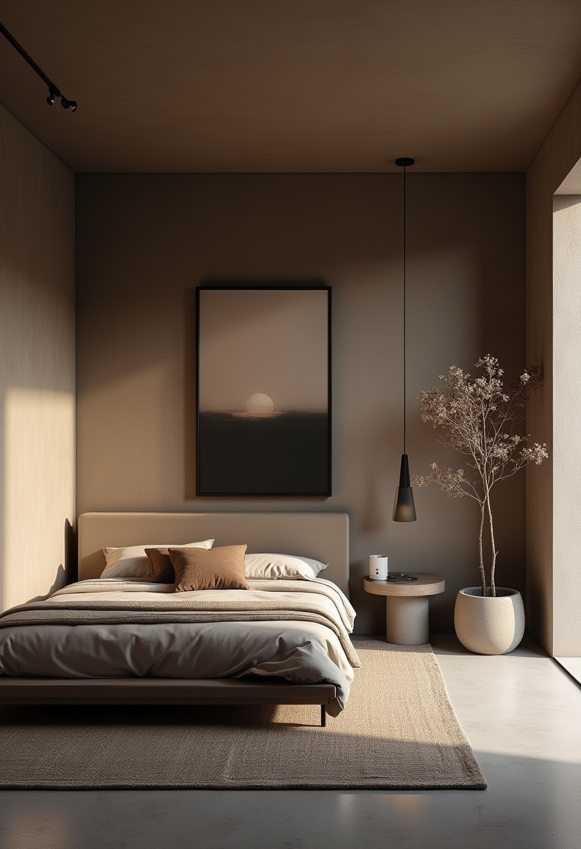 Earthy moody bedroom 26