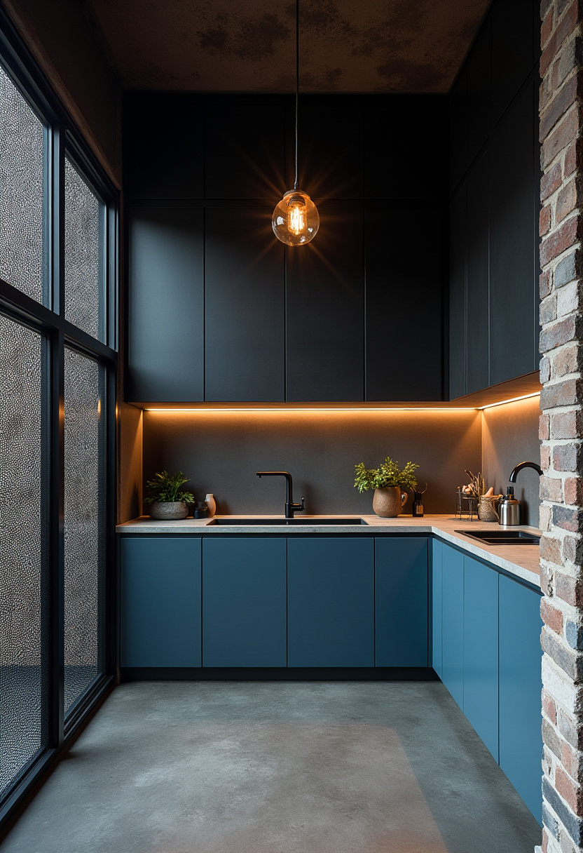 Sleek kitchen cabinetry hiding a fully equipped utility room.