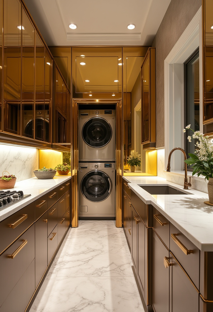 Space-saving hidden utility room in a small kitchen layout.