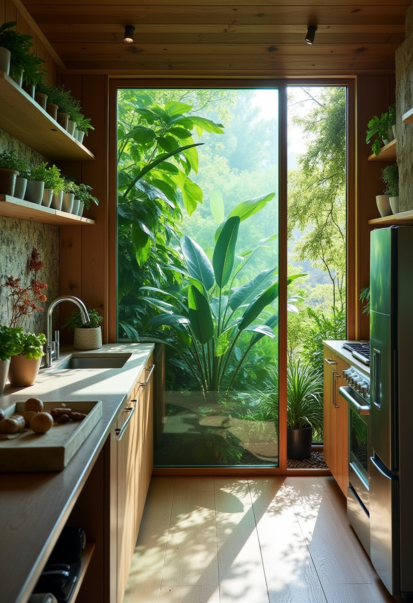Hidden utility room behind a sliding barn door in a farmhouse kitchen.