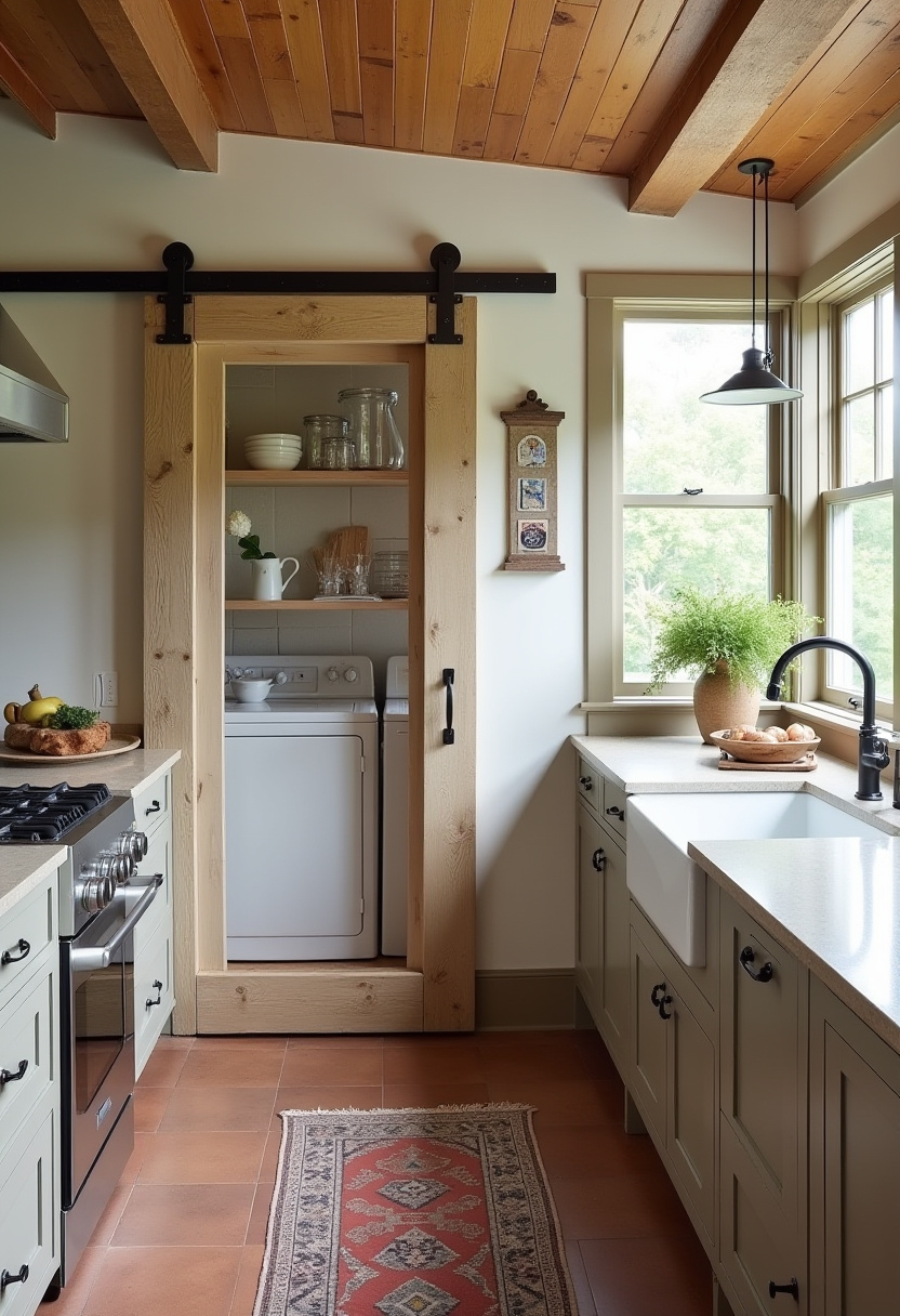 Clean kitchen aesthetic with all cleaning supplies in a hidden utility room.