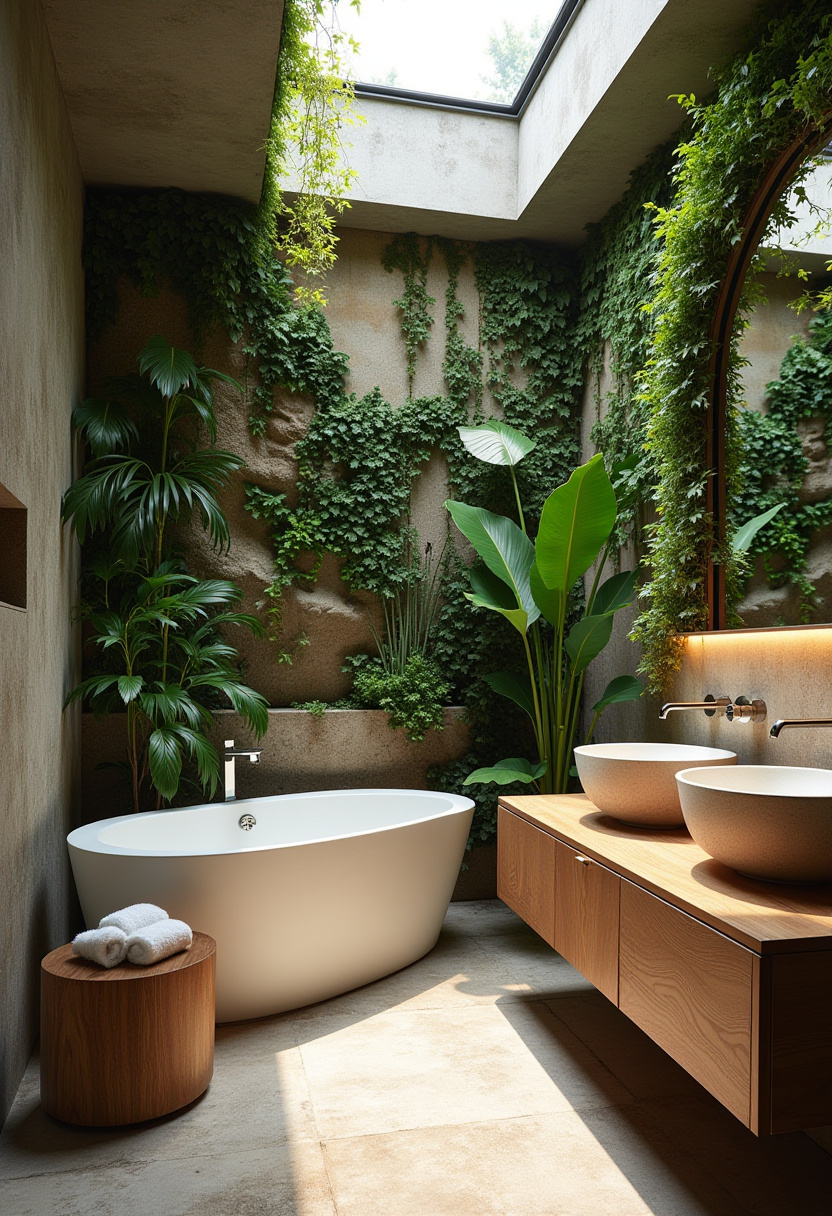 Minimalist Italian style bathroom with floating vanity and large mirrors.