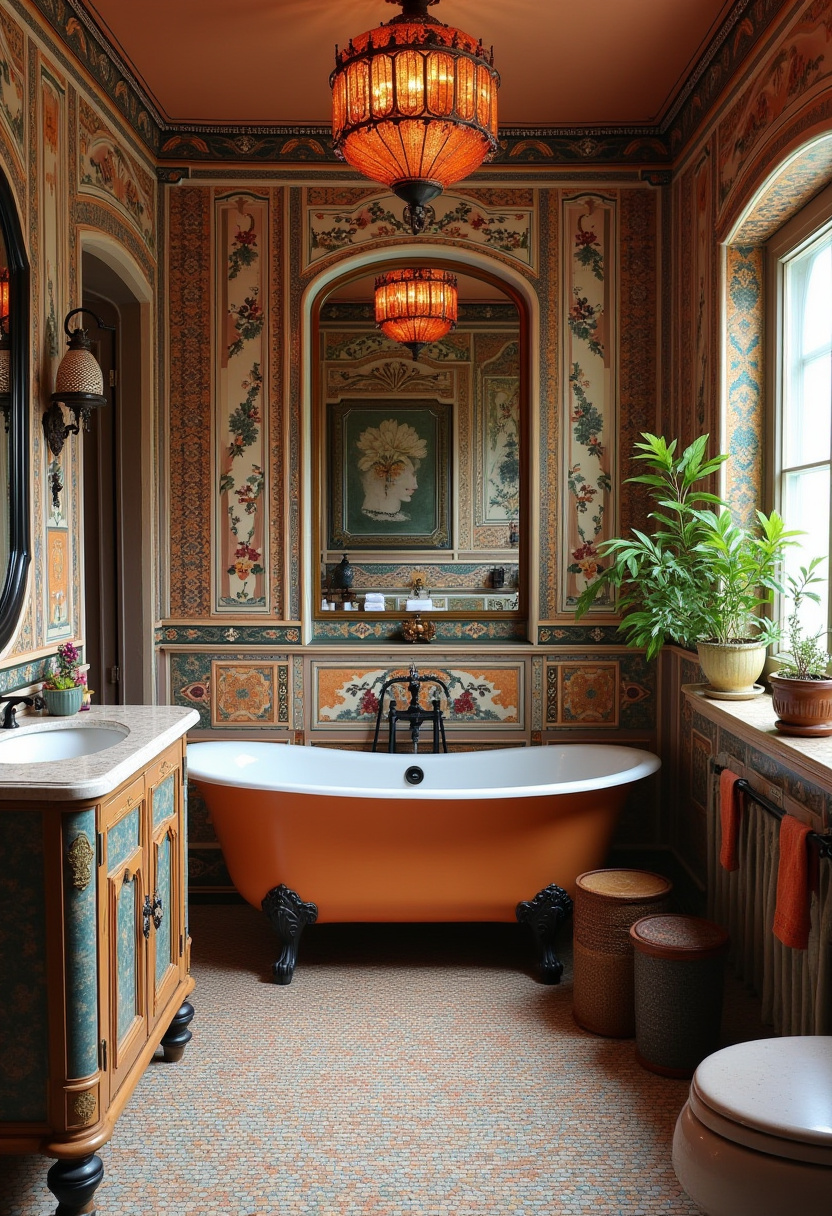 Italian inspired bathroom featuring natural stone textures and warm lighting