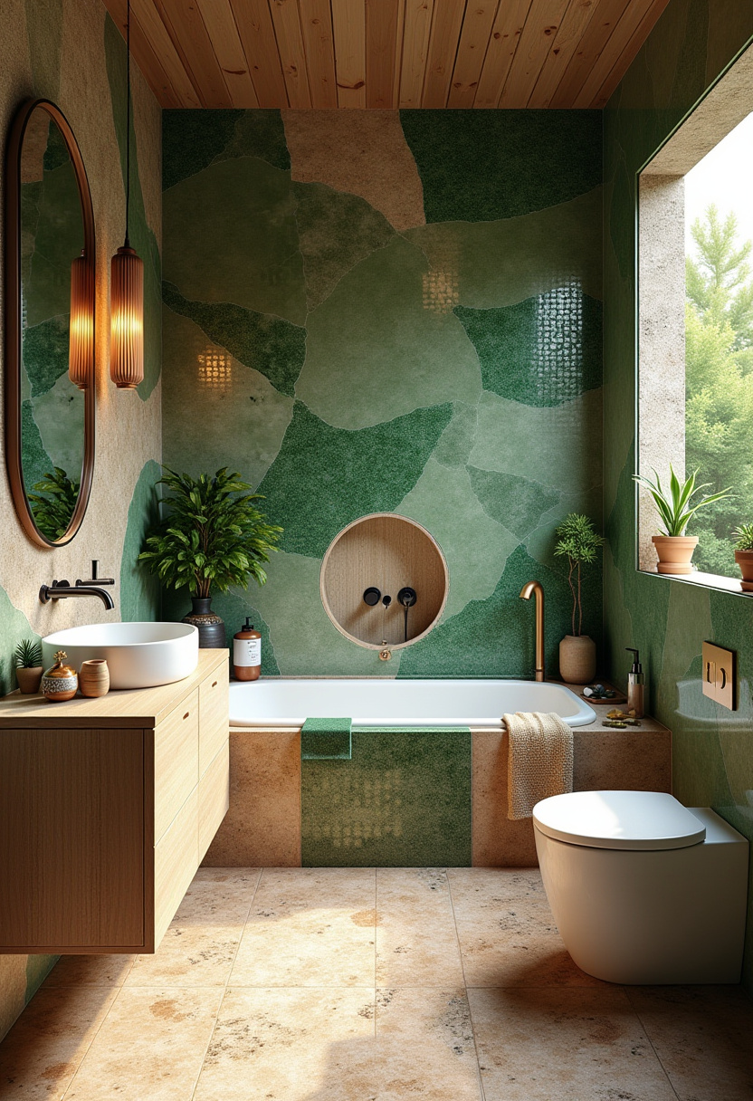 . Italian bathroom with a view featuring large floor-to-ceiling windows.