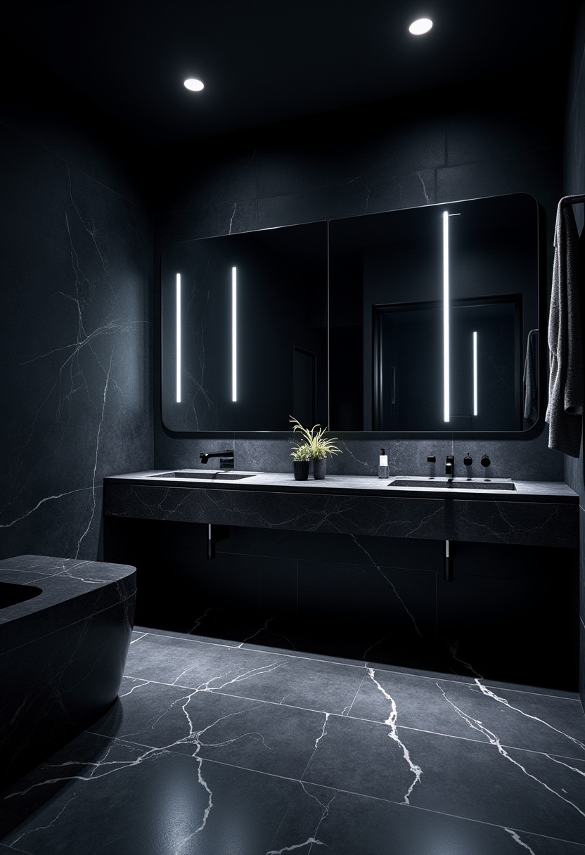 Italian bathroom featuring a statement chandelier and luxury finishes.