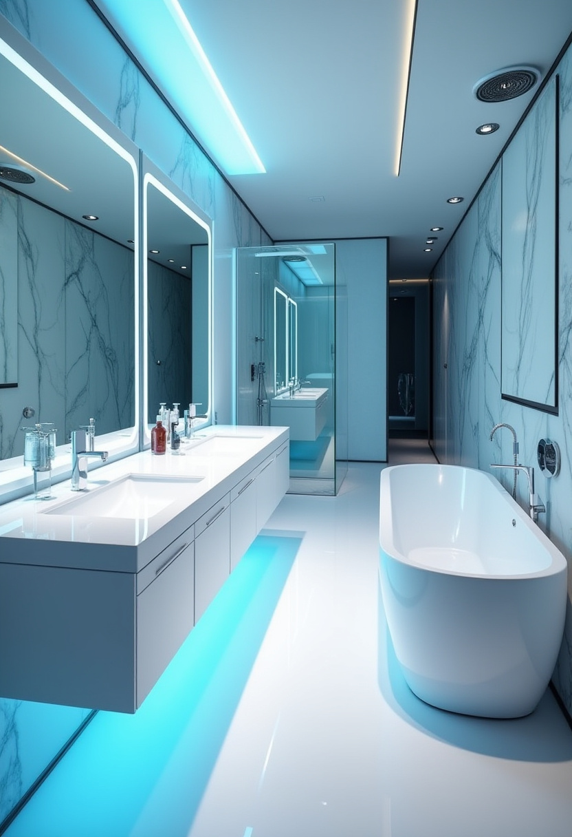 Luxury Italian bathroom design with Carrara marble walls and flooring.