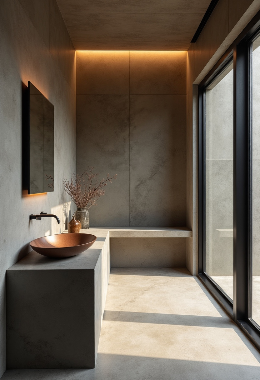 luxury Japanese inspired bathroom with deep soaking tub and ambient lighting
