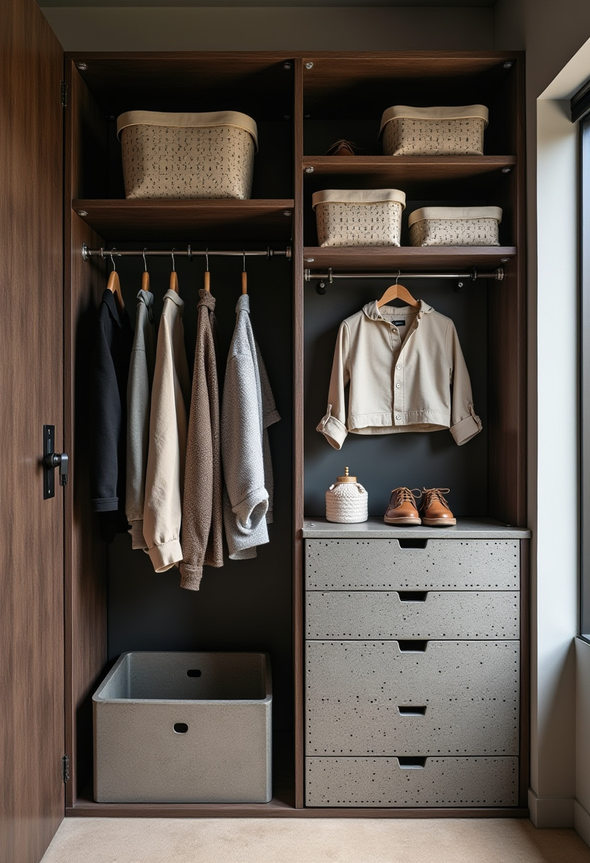 Kids' closet organization with dedicated space for school bags and gear.