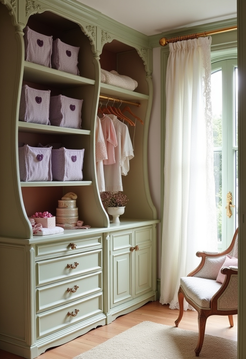 Kids' bedroom closet with pull-out wire baskets for easy visibility.