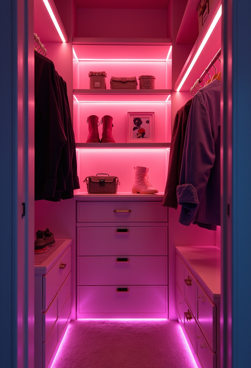 Closet makeover for kids featuring bright peel-and-stick wallpaper.