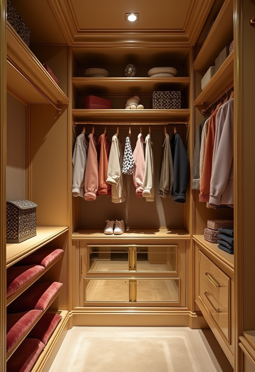Small closet organization for kids using clear plastic storage bins.