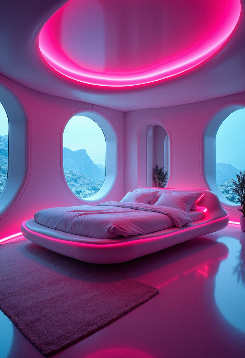  Luxury Room Bedroom Red and Blue lighting 