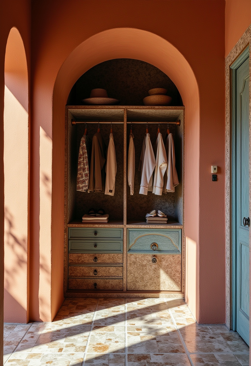 Luxury mini walk-in closet with velvet-lined drawers for jewelry.