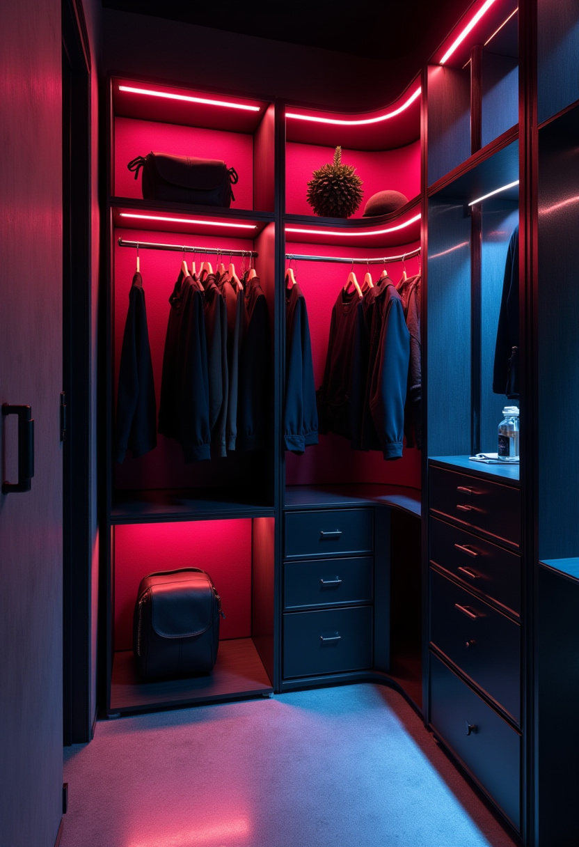 Minimalist mini walk-in closet with an all-white interior to feel larger.