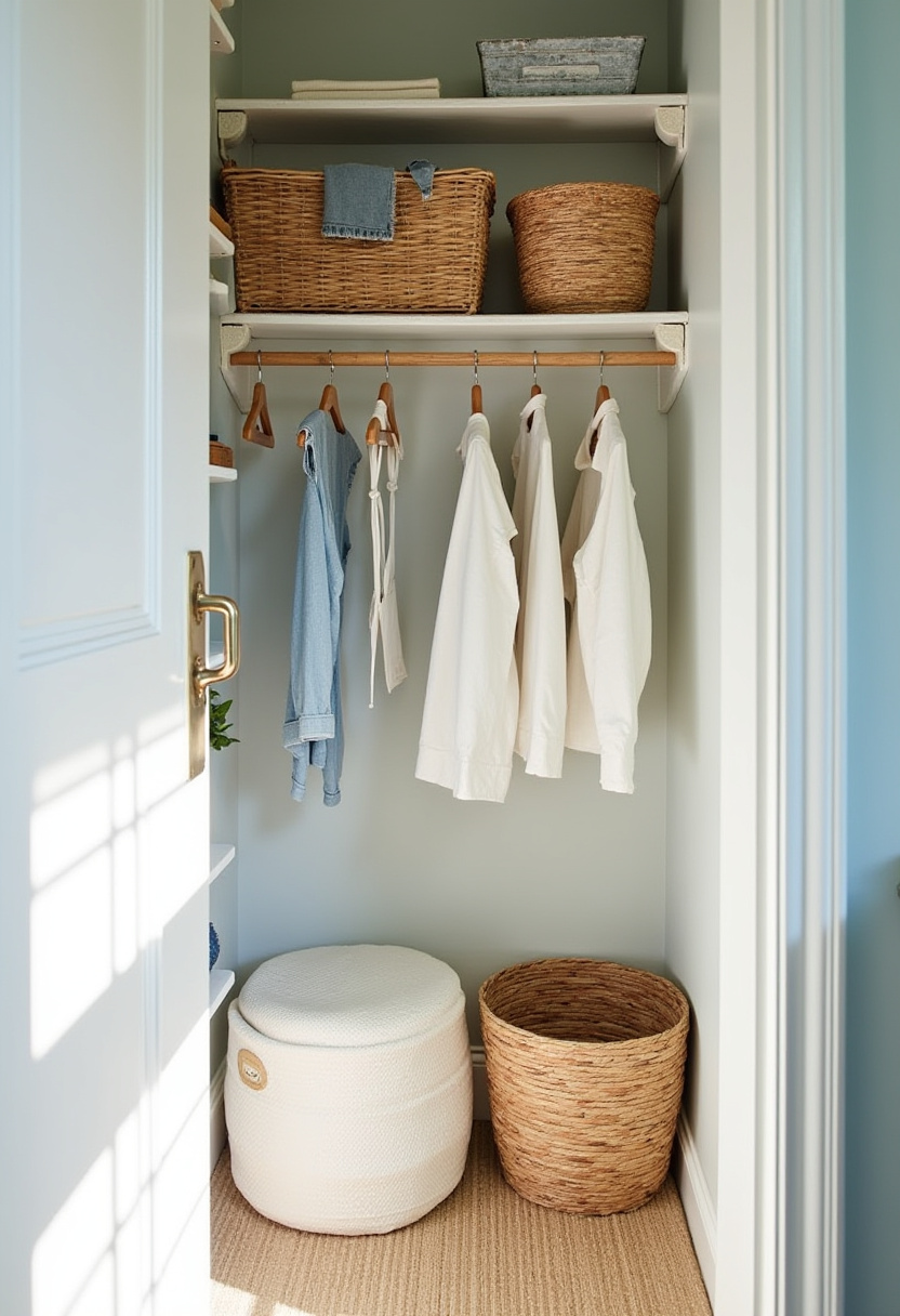 Reach-in turned mini walk-in closet with organized shoe racks.