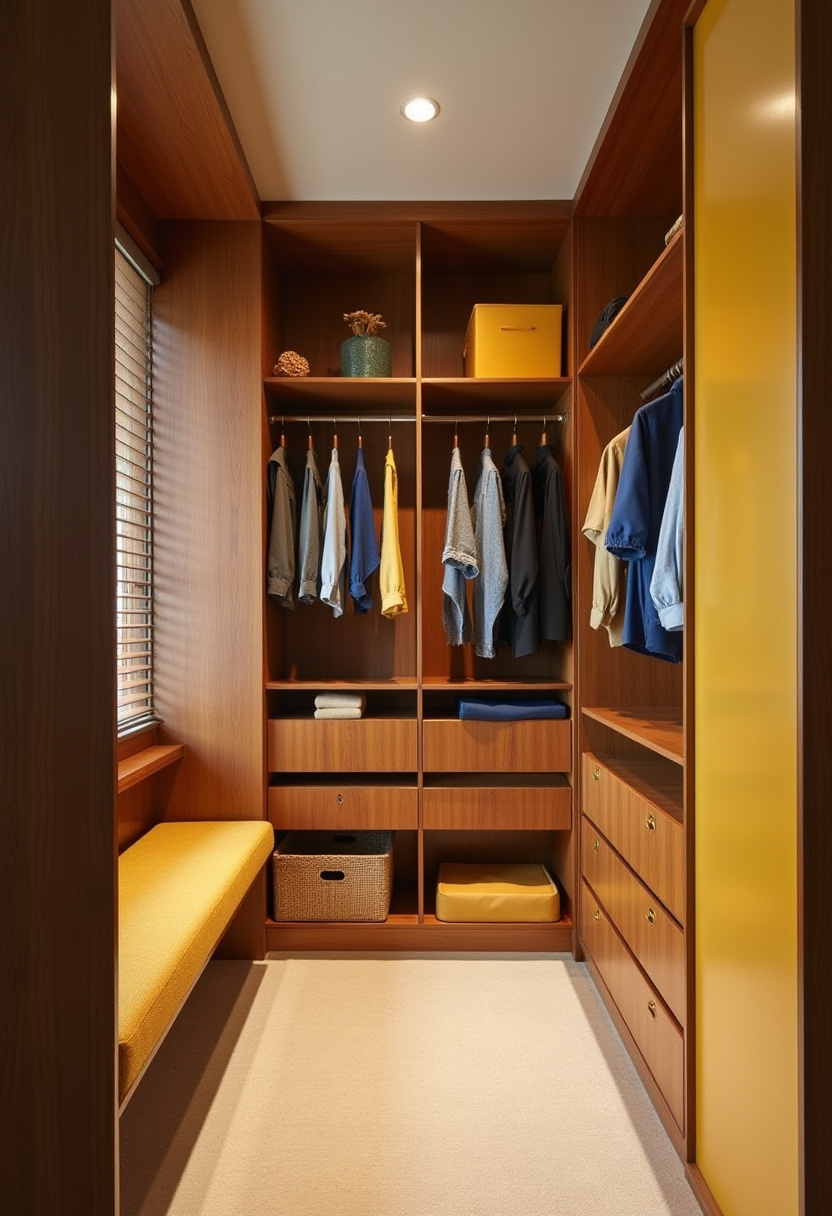 Mini walk-in closet for small spaces featuring a large vanity mirror.