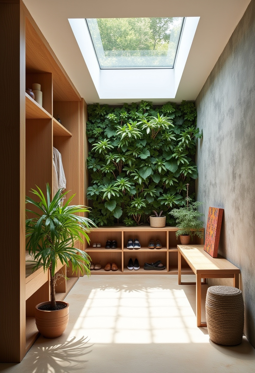 Wall-mounted minimalist shoe shelf for a floating floor effect.