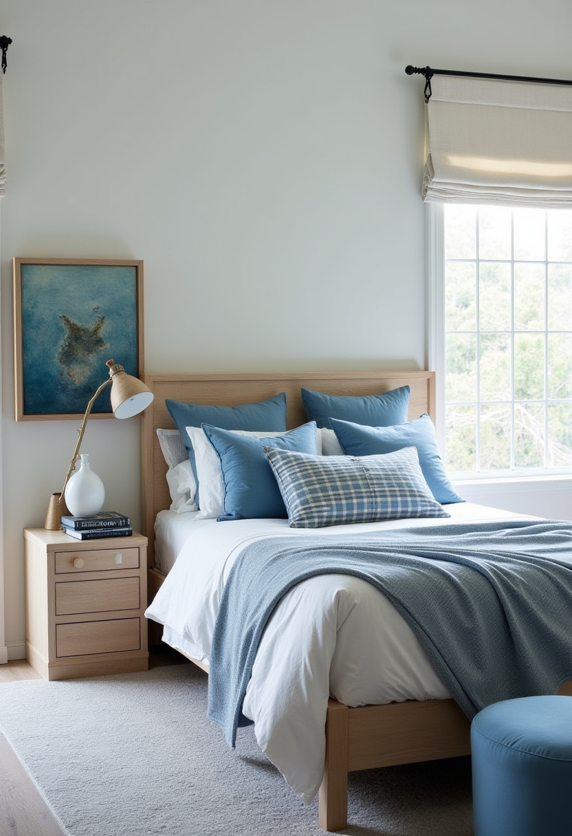 Masculine bedroom interior with dark wood paneling and warm ambient lighting.