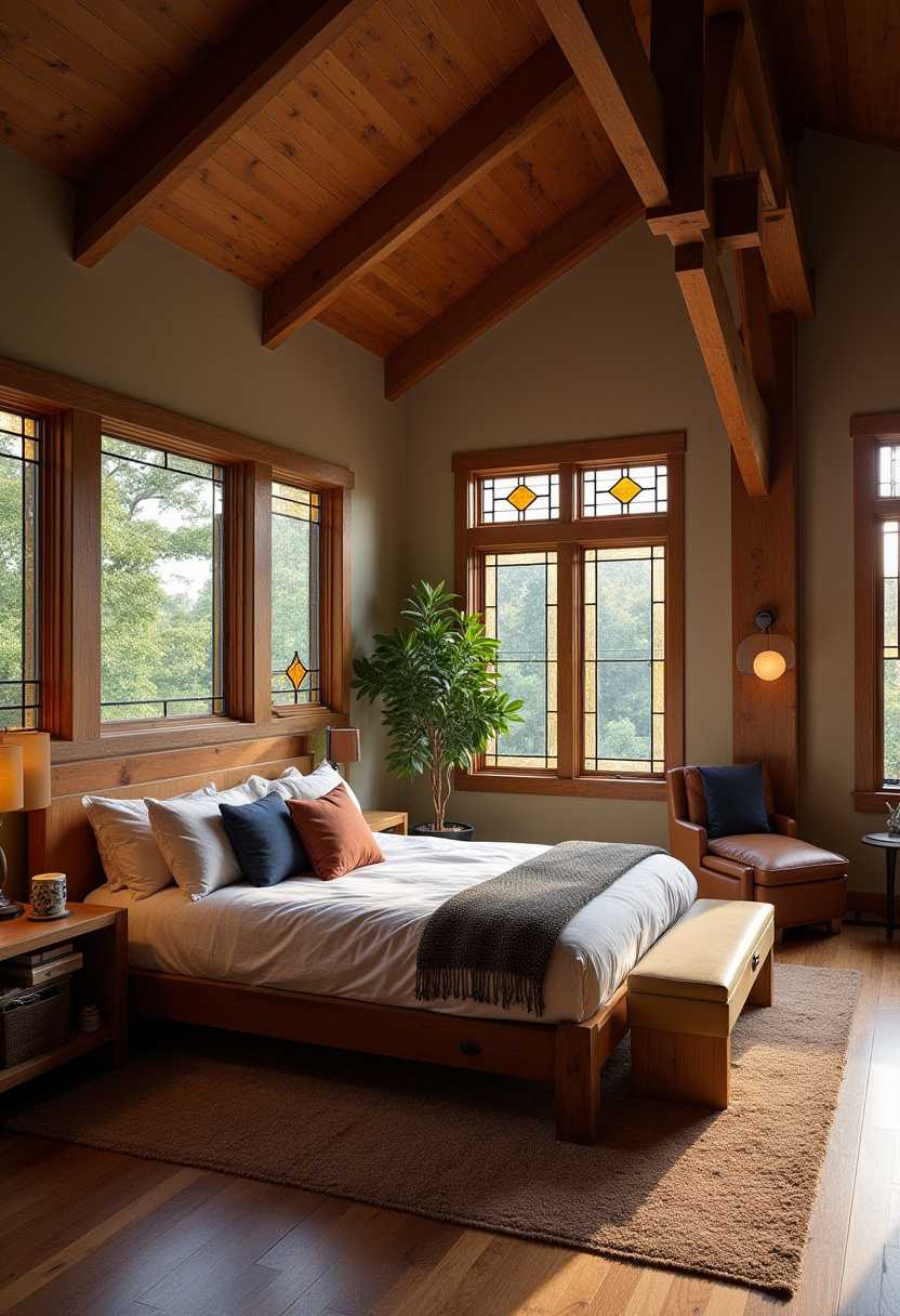 . Contemporary men's bedroom with a focus on geometric patterns and gray tones.