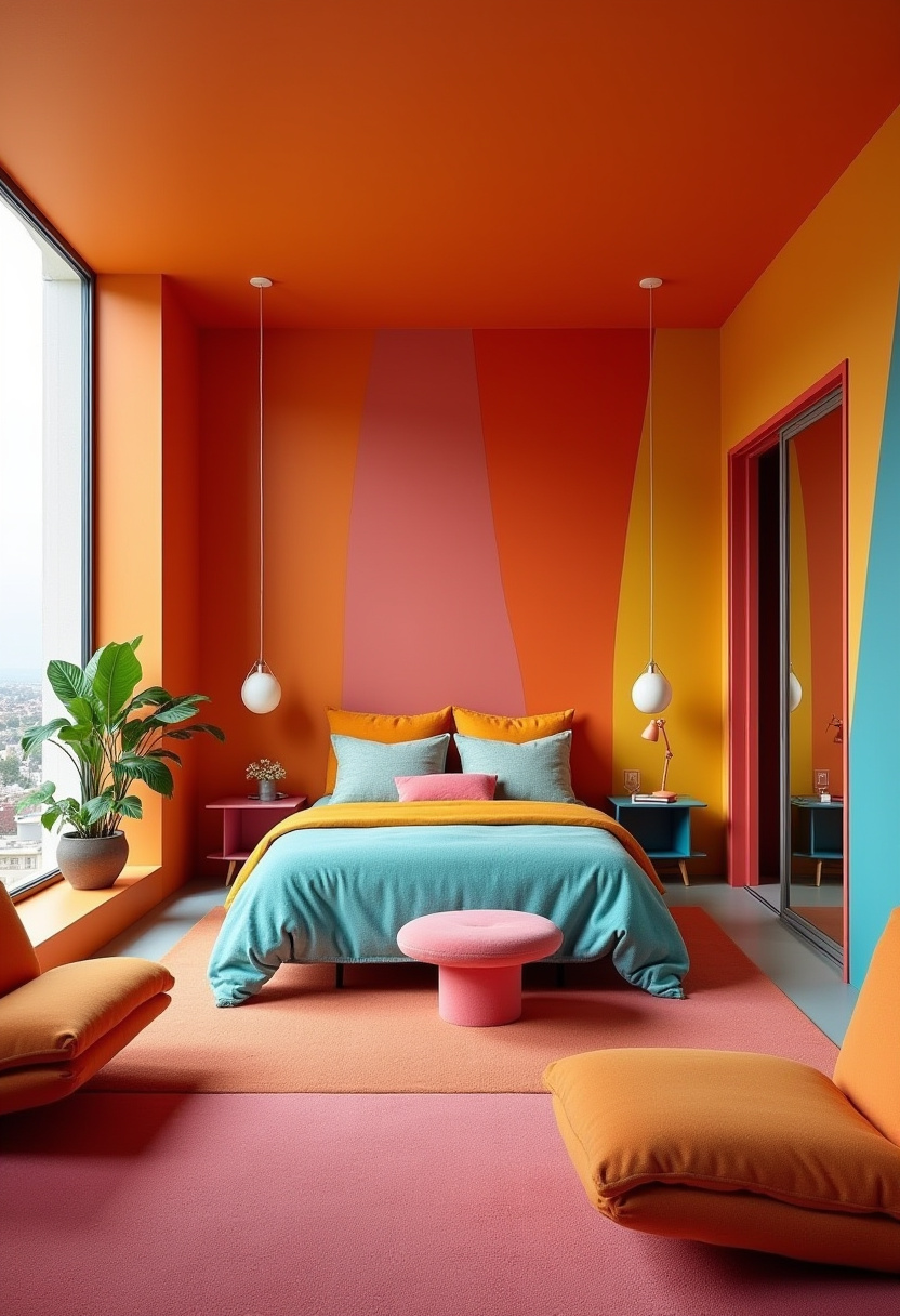 Small masculine bedroom layout with smart storage and a workspace desk.