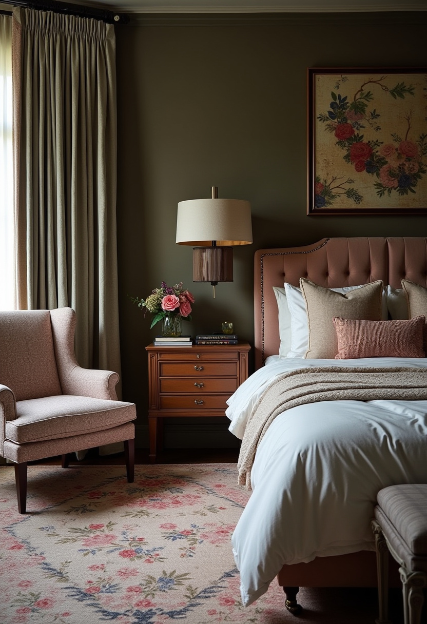 Mid-century modern masculine bedroom with tapered legs and warm wood.