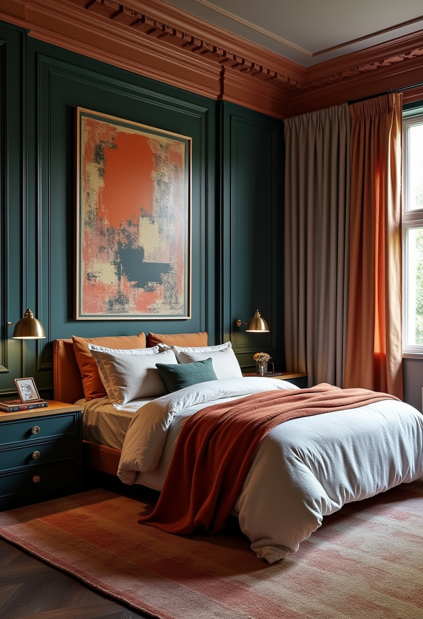 All-gray masculine bedroom with layers of different fabrics and textures.