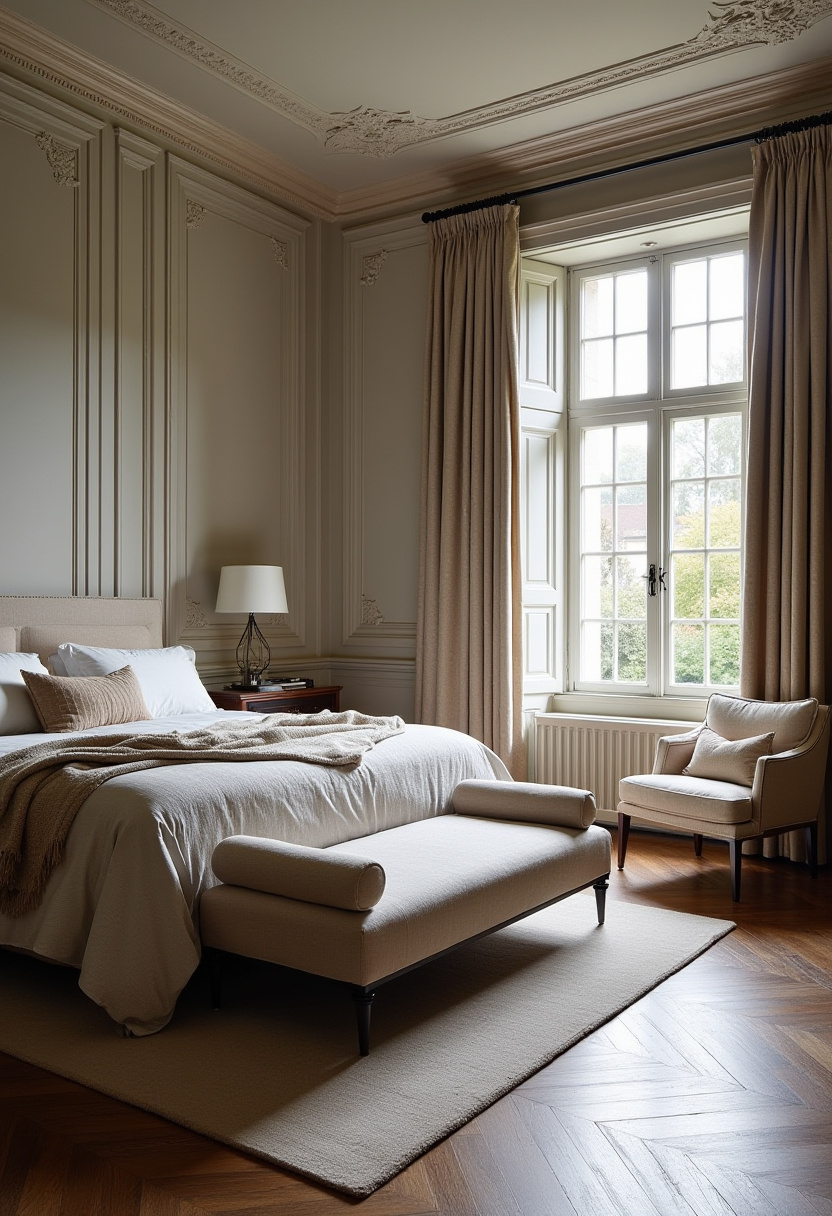 Masculine bedroom with a built-in wardrobe and integrated LED lighting.