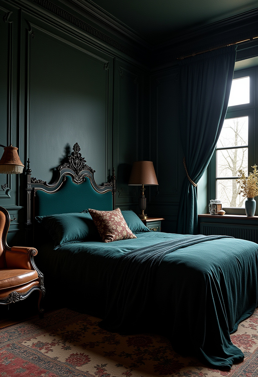 Moody Bedroom Aesthetic Green Bed 