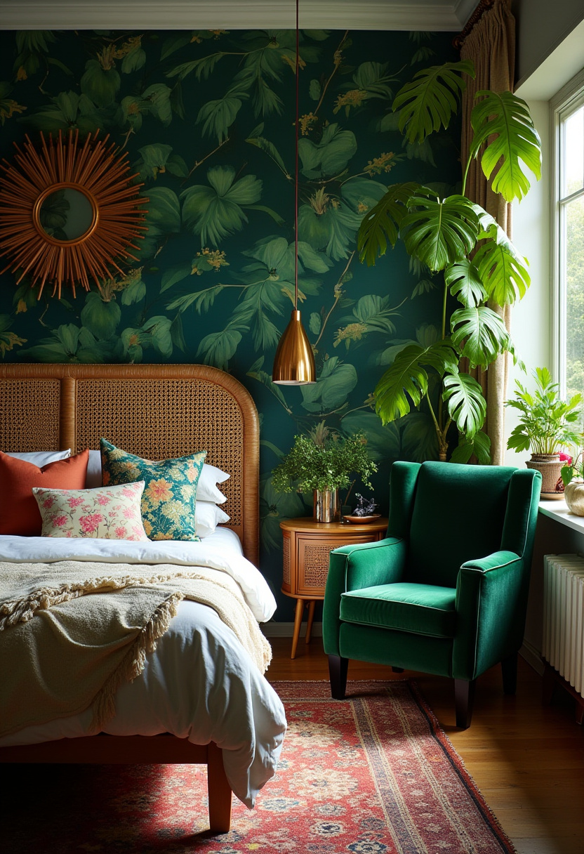 Contemporary moody feminine room with a black accent wall and neon sign.