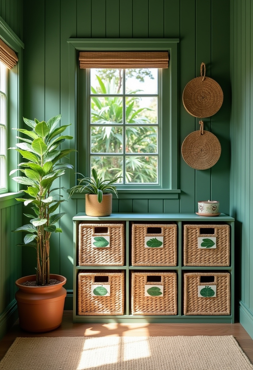 Creative playroom closet storage with a pegboard for craft tools.