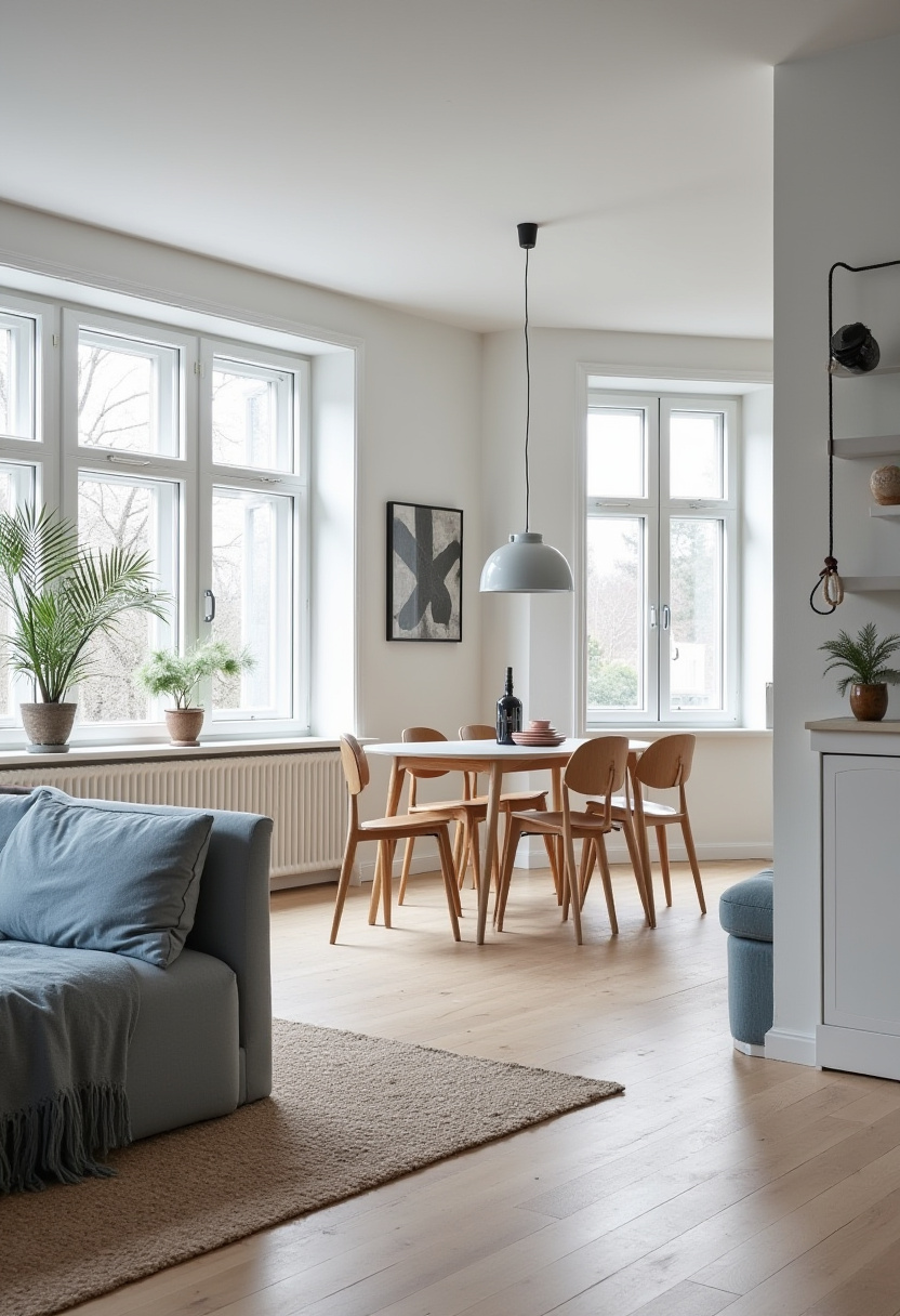 small living room with dining area designed with a corner dining nook