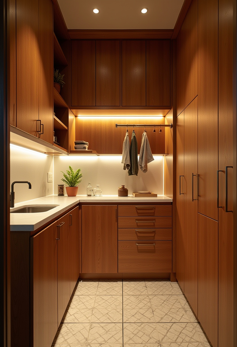 Small narrow laundry room ideas-small narrow laundry room ideas with pull-out laundry hampers and built-in cabinets