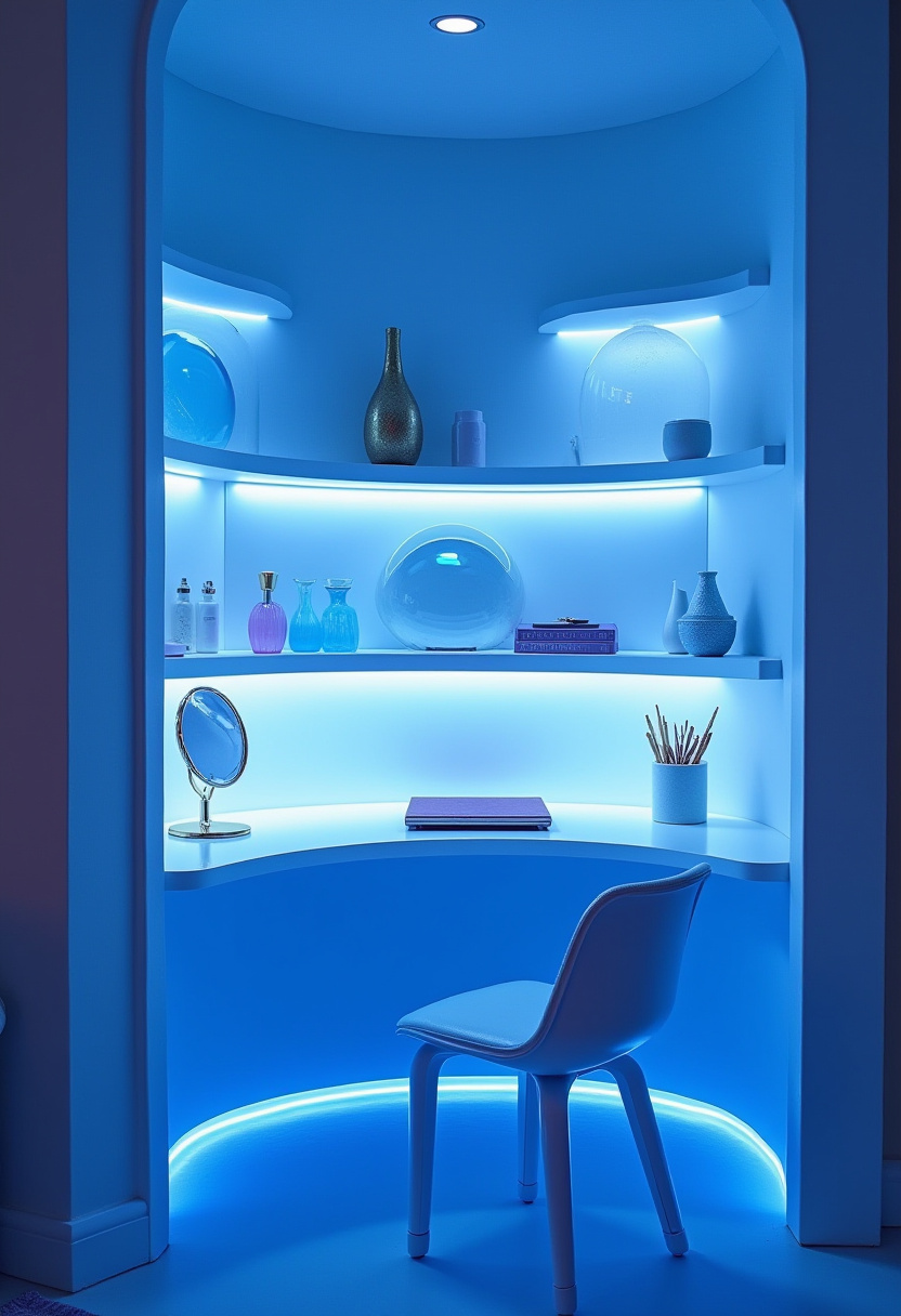 Small apartment living room study nook with a floating desk.