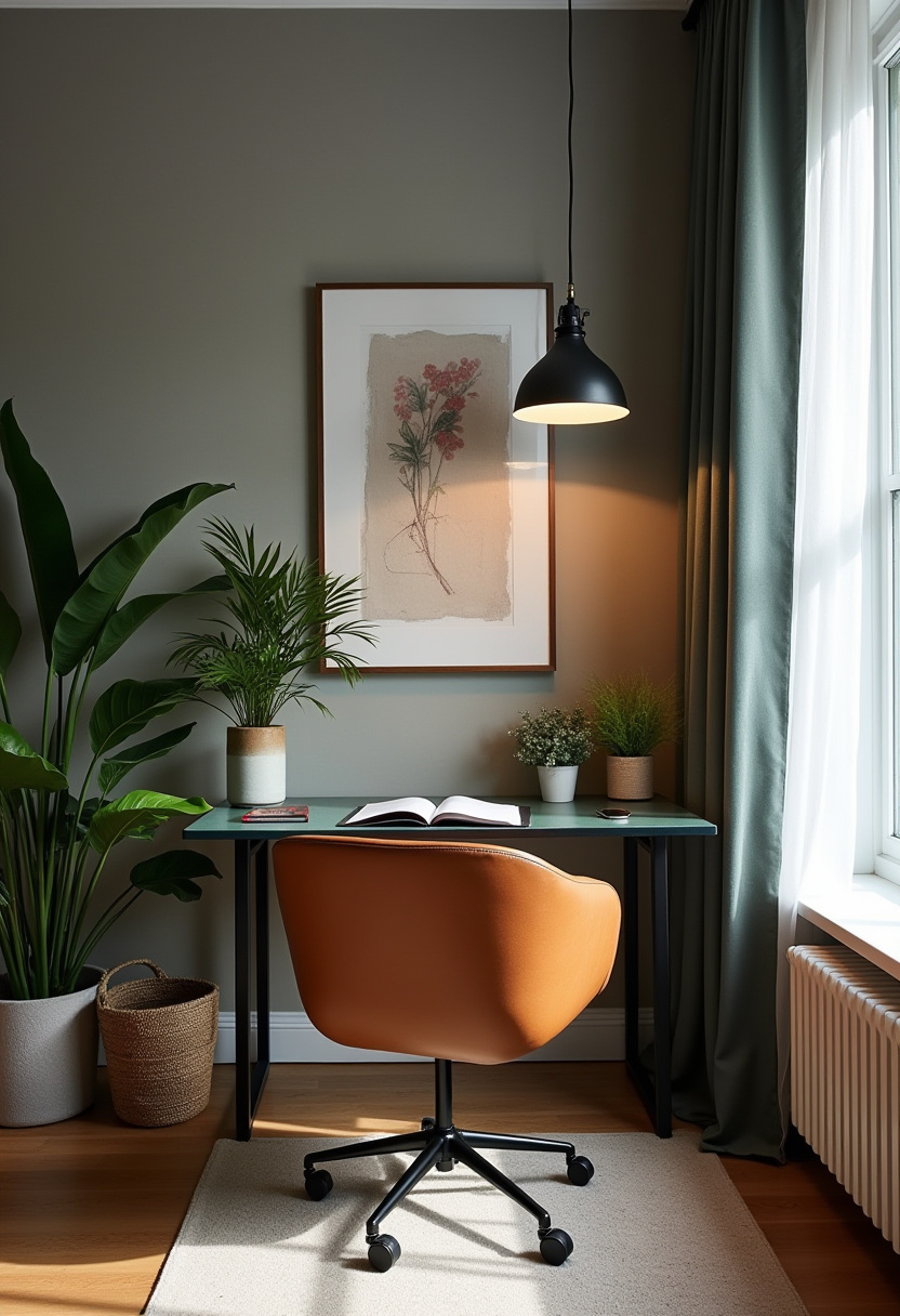 Vertical shelving desk for small living room storage solutions.
