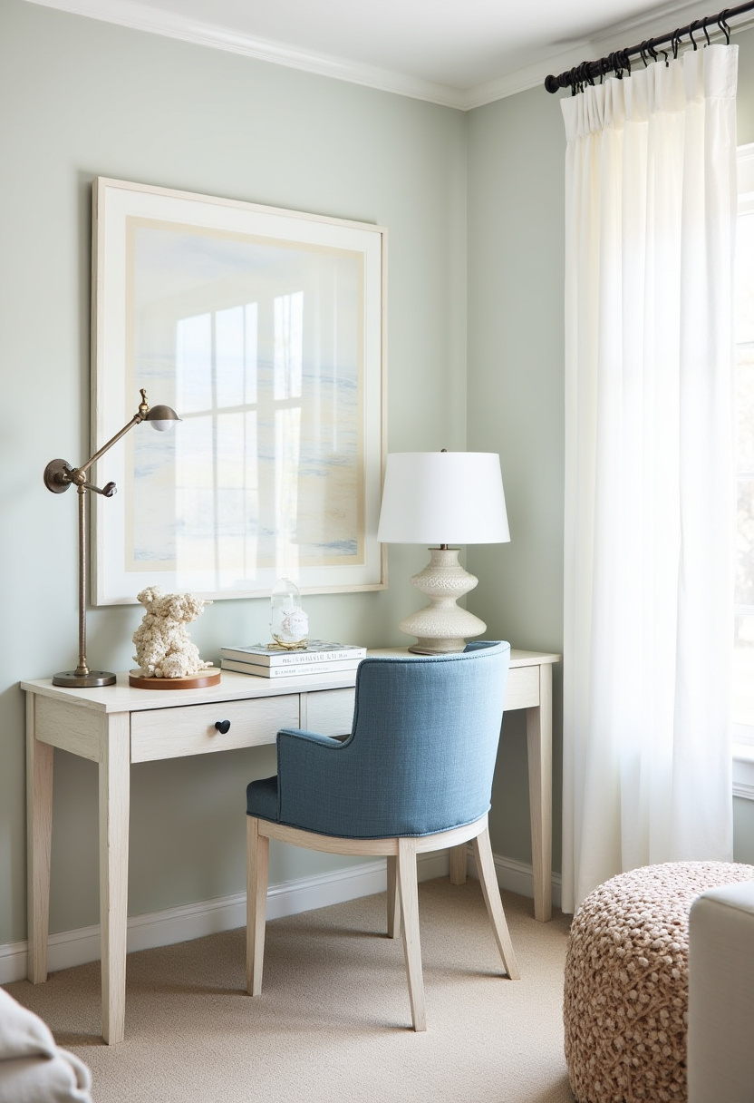 Living room study station with a scenic window view.