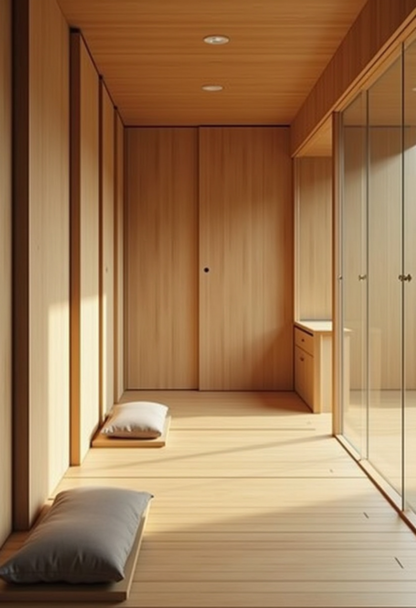 Walk-in closet feel with a full wall of open-front built-ins.