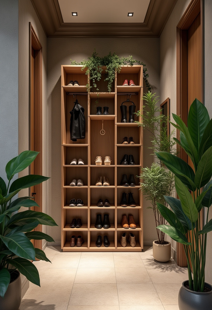 Stackable wooden shoe organizer for expanding collections.