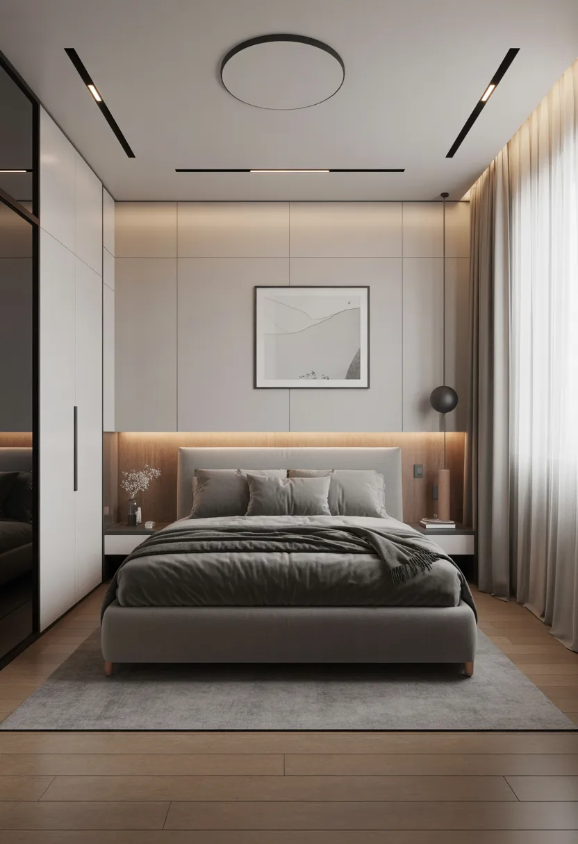 small bedroom layout design, bed placed against wall