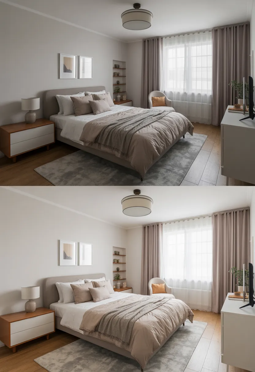 comparison of cluttered vs clean small bedroom