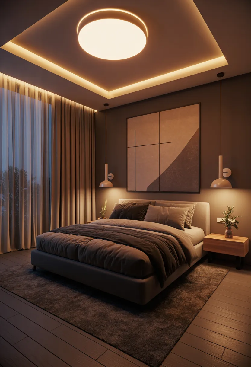 small bedroom with layered lighting