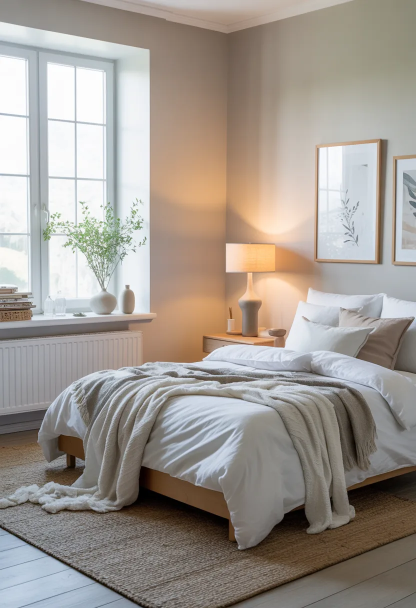 small bedroom with light neutral color palette