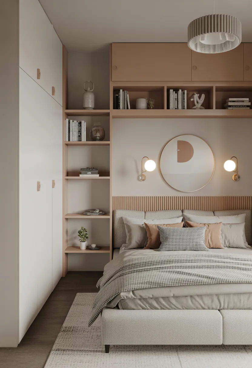 small bedroom with vertical storage